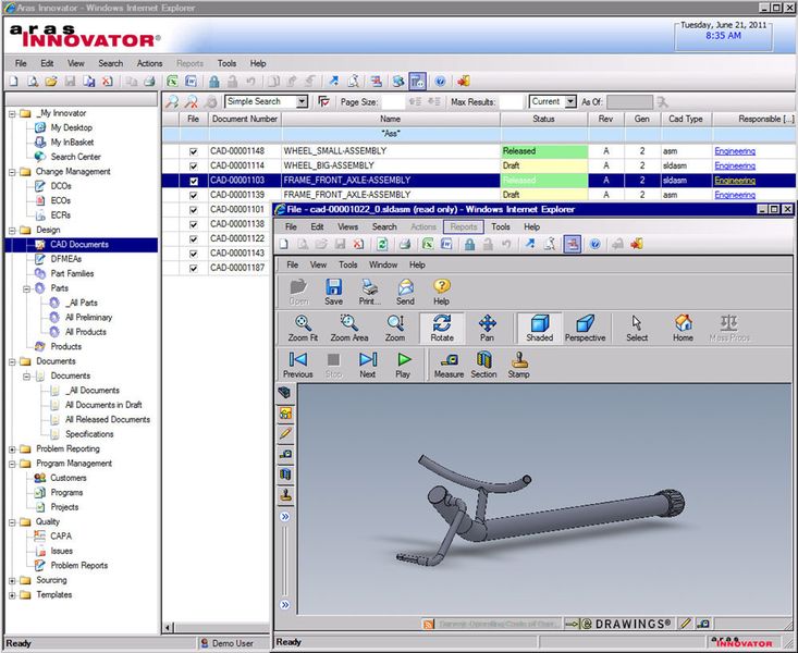 Die Integration von Applikationen wie zum Beispiel CAD-Anwendungen oder 3D-Viewer ist über Standard-Schnittstellen sehr einfach möglich. (Bild: Aras)