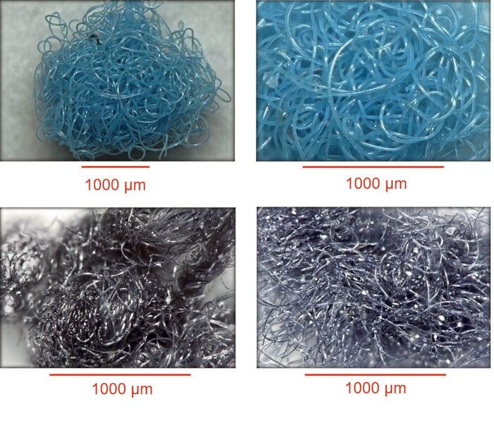 Abb. 3: Mikroskopische Analyse des Faserabriebs aus Funktionskleidung während des Waschprozesses (© Wasser 3.0)