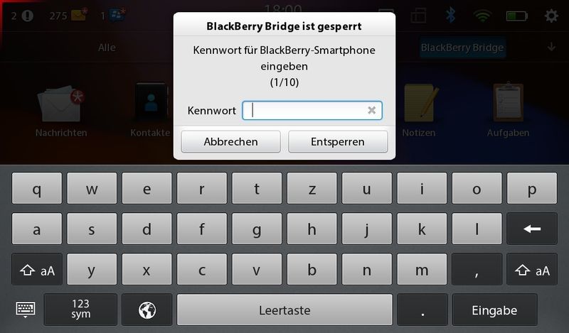 Passwortschutz: Ist auf dem BlackBerry Smartphone ein Passwortschutz eingerichtet, wird dieser auch beim Zugriff mit der Bridge aktiv. (Archiv: Vogel Business Media)