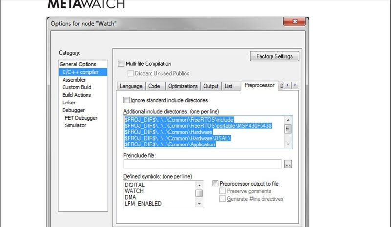 MetaWatch Firmware Design Guide: Übersicht der Verzeichnisse, die für das Projekt gewählt wurden (Bild: Reichelt/metawatch.org)