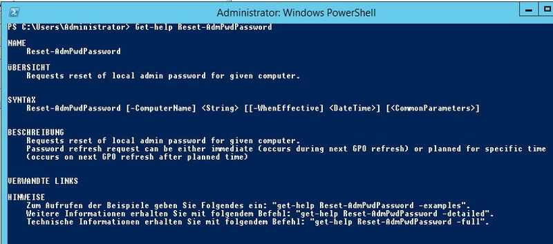 Abbildung 9: Lokale Kennwörter lassen sich mit LAPS UI aber auch in der PowerShell ändern. Dazu wird der Befehl 