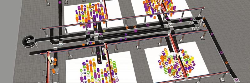 Zur Sortierung, Zwischenlagerung und Palettierung von Reifen für die Auto­mobilindustrie entwickelte Güdel eine Automatisierungslösung mithilfe einer 3D-Fabriksimulation.(Bild:  Visual Components)