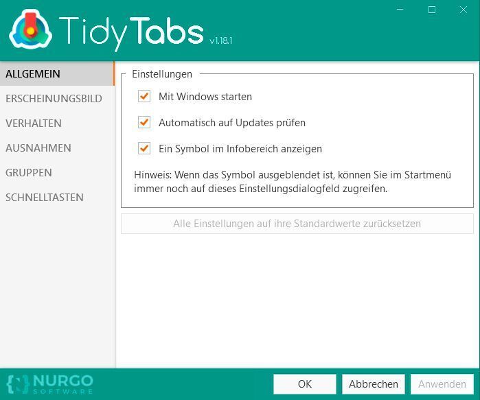 TidyTabs kann mit Windows starten und sich in den Explorer einbinden. (Joos)