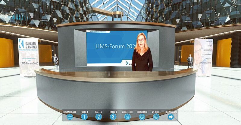 In der virtuellen Eingangshalle bekamen die Teilnehmer erste Infos zum allgemeinen Ablauf des LIMS-Forums. (Klinkner und Partner)