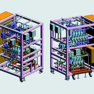 Ein kompletter maßgeschneiderter Skid (package unit) zur Herstellung von Puffer-
lösungen für die Prozess-Chromatographie in der Pharmaindustrie. Diese von Lewa zusammen mit Pharmakunden weiterentwickelten Konzepte gewährleisten sehr 
wirtschaftliche Verfahrensabläufe. Bild: Lewa