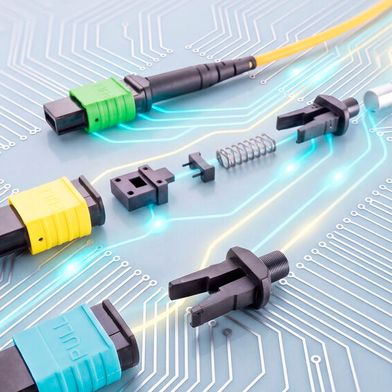 Ultrason (PSU, PESU, PPSU) eignet sich für E&E Bauteile in der Elektromobilität oder in der KI-Infrastruktur, z.B. Steckverbinder für Glasfaserkabel. (Bild: BASF)