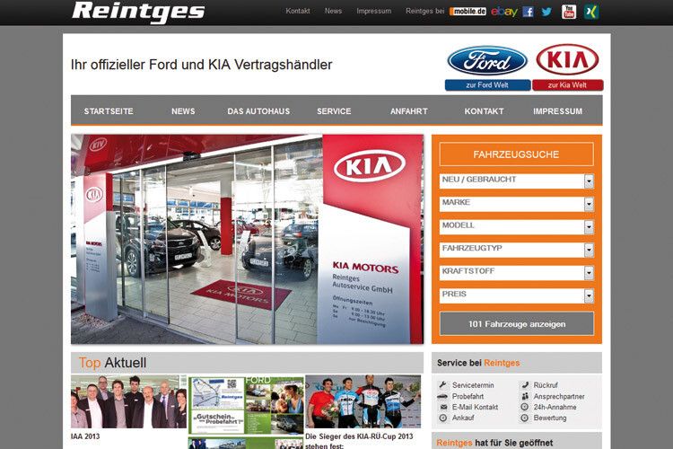 Auf der Website arbeitet Reintges mit regelmäßig erneuerten Fotos. (Foto: Screenshot)