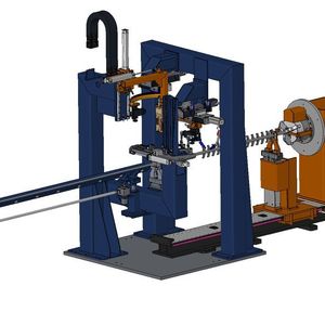 3D-Simulation der 20 m langen Sonderschweißanlage mit Darstellung eines eingespannten und teilweise geschweißten Tragrohres. 
