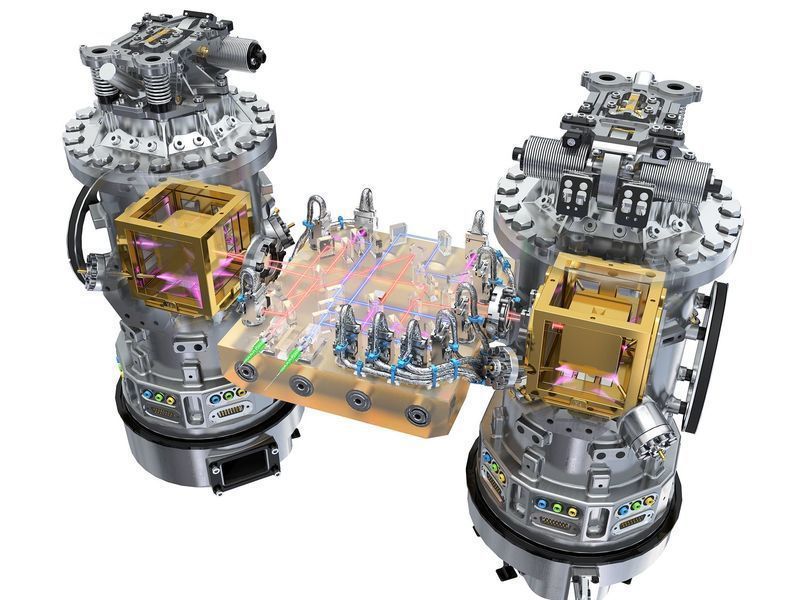 Wissenschaftliches Herzstück: Die Mission dreht sich um das LISA Technology Package (LTP). Es vermisst und kontrolliert den nahezu perfekten freien Fall von zwei Testmassen in ihren Vakuumkammern. (Bild: © ESA/ATG medialab)