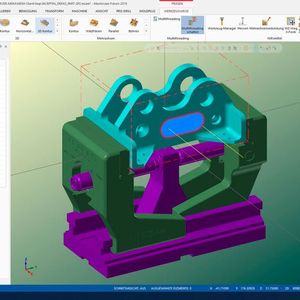 Auf Basis der gemeinsamen Datenbank für das modifizierte CAD-Modell wurde das CNC-Programm in Mastercam programmiert, und zwar basierend auf dem effizientesten Prozess- und Werkzeugweg sowie unter Berücksichtigung der Aufspannsituation.(Bild:  Verisurf)