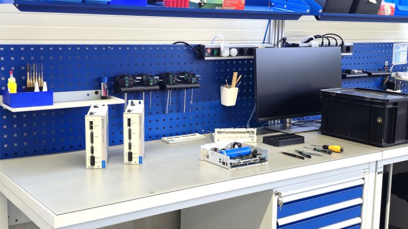 Aerotech erweitert Montage und Applikationskompetenz in Fürth. Entstanden sind neue Montagearbeitsplätze für Servoantriebe und Bewegungssteuerungen der XA4-Reihe.(Bild:  Aerotech)