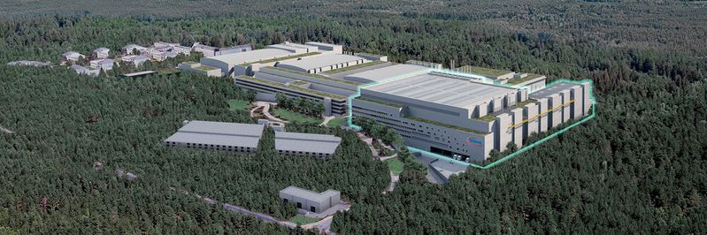 Darstellung der Smart Power Fab von Infineon in Dresden: Die Investition stärkt die Fertigungsbasis für Halbleiter, die die Dekarbonisierung und Digitalisierung befördern.(Bild:  Infineon Technologies)