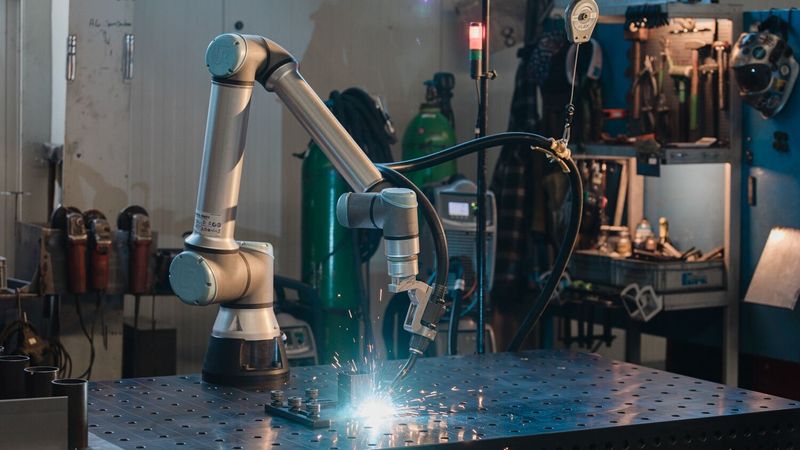 Vier Roboter vom Typ UR10e helfen bei Ferk, Prozesse zu erleichtern, schneller und präziser zu sein und vor allem flexibel zu bleiben. Einer der Cobots ist fix in einer Anwendung zum Schweißen installiert(Bild:  Universal Robots)