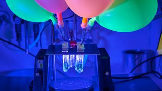 „Anfangs nahmen wir einfach Luftballons, bliesen sie im Labor auf und stülpten sie über die Apparatur.“ – Experiment mit Gaseintrag ins Reaktionsgefäß. (Nordlicht/ Likat)