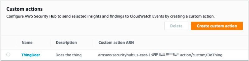Eigene Aktionen können vom Benutzer hinzugefügt werden. Dabei erscheint der Amazon-Ressourcenname (ARN). (AWS)