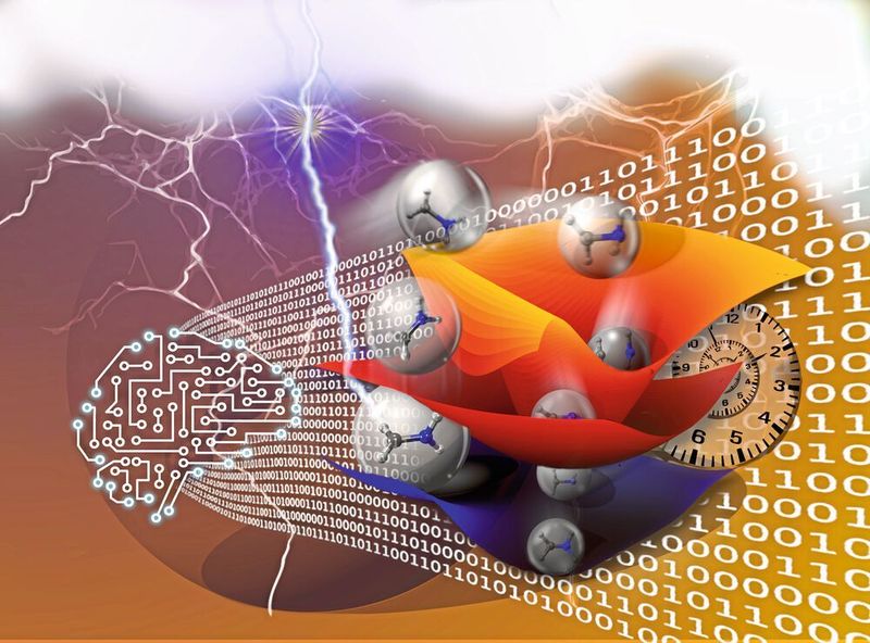 Illustration zur Studie: Künstliche neuronale Netze helfen, Simulationen von photoinduzierten Prozessen drastisch zu beschleunigen (Julia Westermayr, Philipp Marquetand)