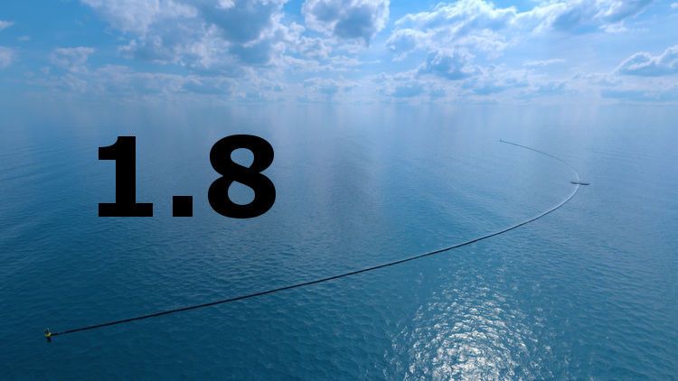 Billionen Plastikteile bilden aktuell alleine einen riesigen Platiskmüll-Strudel im Pazifik. Die Non-Profit-Organisation „The Ocean Cleanup“ will mit einer simplen Konstruktion den Plastikmüll beseitigen: Eine 600 Meter lange, U-förmige Barriere,  an der eine Art Vorhang befestigt ist, der drei Meter tief in das Wasser ragt. Fische und andere Meeresbewohner können unter dem Vorhang hindurch schwimmen – die Plastikteile aber, die sich häufig knapp unter der Meeresoberfläche befinden, sollen daran hängen bleiben. (Erwin Zwart/The Ocean Cleanup)