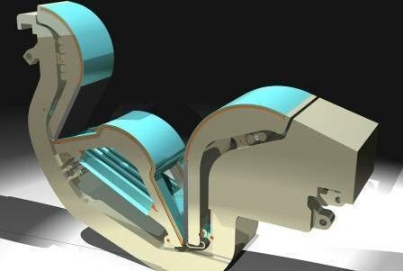 Situated along the bottom of the vacuum vessel, the function of the divertor is to extract heat, helium ash, and other impurities from the plasma. The 54 divertor cassettes are composed of a supporting structure made primarily of stainless steel, and three plasma-facing components: the inner vertical target, the outer vertical targets, and the dome. (Bildquelle: ITER Organization)