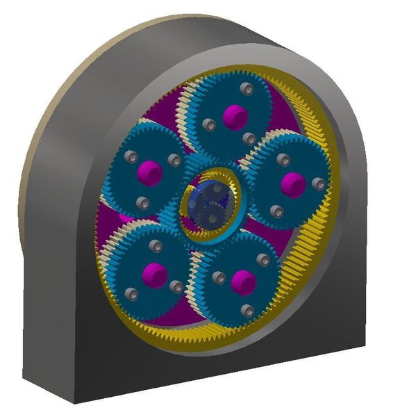 Bild 10: Das zweistufige Planetengetriebe ohne Abtriebssteg mit einer Untersetzung von i=60:1 ist spielarm und besitzt eine hohe Drehmoment-Federkonstante. (Bild: Maul Konstruktionen)