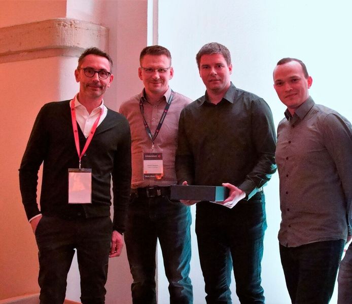 WBS gewinnt in der Kategorie „Best Performance, Small Reseller“: Jörg Kortmann (Commvault), Robert Klepsch, Michael Stahl, Marcus Siegl (alle WBS). (Commvault)