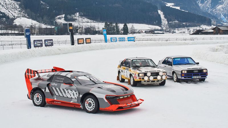 Spekatulärer Auftritt im letzten Jahr: der Audi S1 Hoonitron, ein Elektro-Allrad-Prototyp mit „Schubumkehr“, den der mittlerweile verstorbene Drift-Künstler Ken Block weltberühmt gemacht hatte. Optisch ist der Wagen an den legendären Gruppe-B-Rallye-Boliden Audi S1 aus den 1980er-Jahren angelehnt.  (Bild: FAT/Malte Dressel )