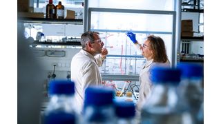 De ISTA-wetenschappers Bartholomäus Pieber (links) en Aleksander Bena bespreken de moleculaire ontwerpen van nieuwe katalysatoren. (Afbeelding:ISTA)