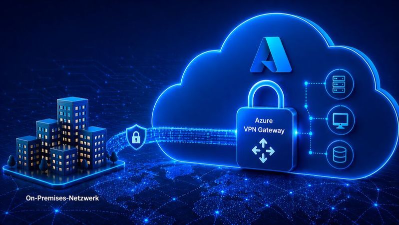 Mit dem Azure VPN Gateway lassen sich über das Internet sichere Verbindungen zwischen lokalen On-Premises-Netzwerken oder Endgeräten und virtuellen Netzen in Microsoft Azure herstellen.(Bild:  ChatGPT / KI-generiert)