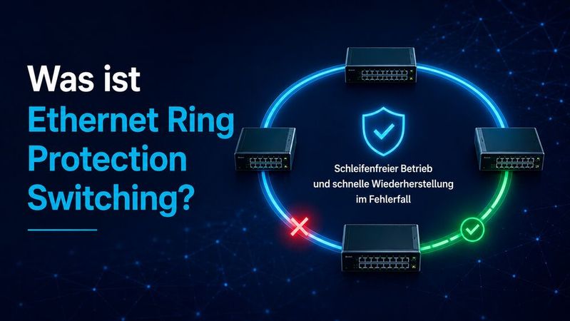 Ethernet Ring Protection Switching ermöglicht einen schleifenfreien Betrieb ringförmiger Ethernet-Strukturen. Es sorgt für eine hohe Verfügbarkeit und schnelle Umschaltzeiten im Fehlerfall.(Bild:  ChatGPT / KI-generiert)