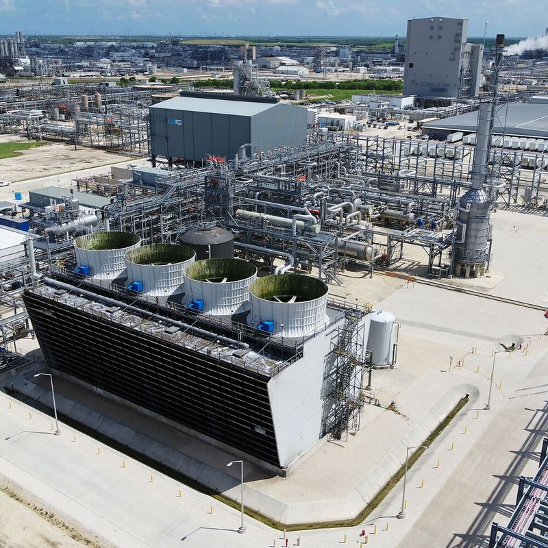Luftaufnahme der World-Scale Ammoniakanlage, die BASF und Yara gemeinsam in Freeport, Texas betreiben. 