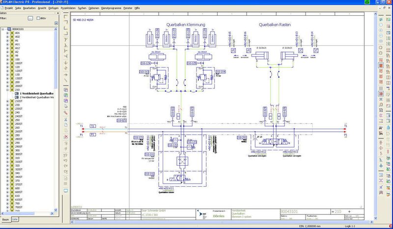 Darstellung einer hydraulischen Höhenverkettung in Eplan Fluid - Querverweise zur Elektrotechnik sind direkt im Plan integriert. (Archiv: Vogel Business Media)