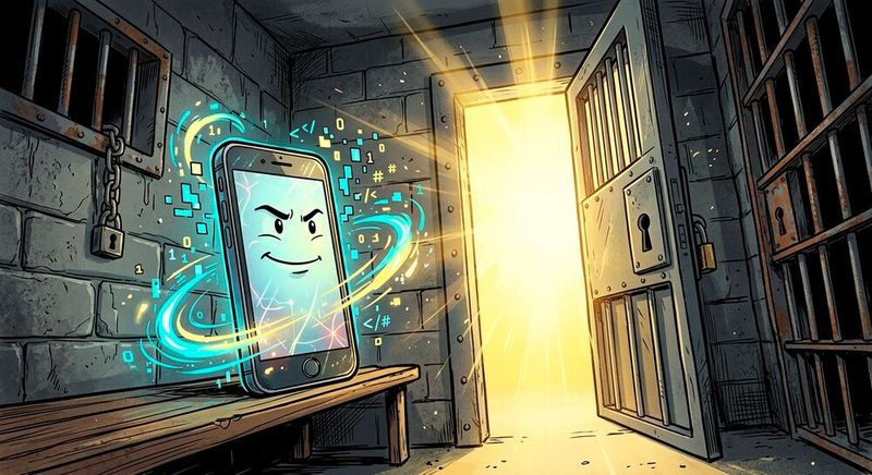 Jailbreaking setzt sich aus den englischen Begriffen „jail“ (Gefängnis) und „break“ (brechen) zusammen und beschreibt die gezielte Aufgebung von Herstellerbeschränkungen auf mobilen Endgeräten. (Bild:  Gemini / KI-generiert)