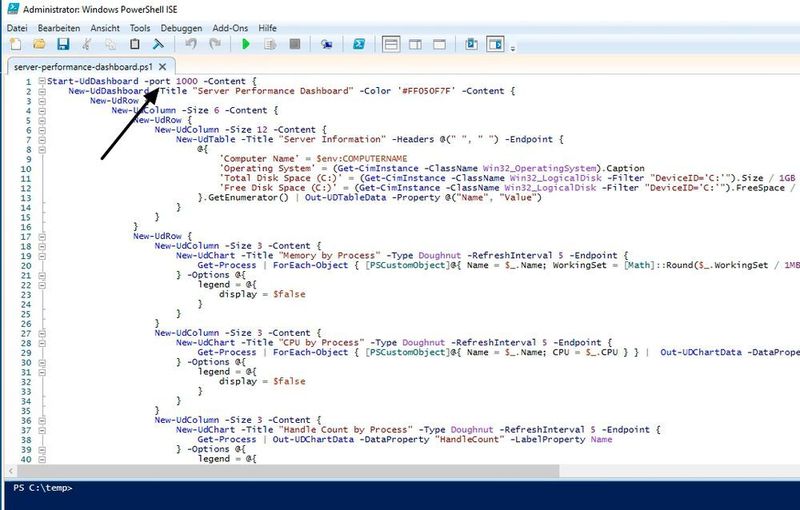 Die Entwickler stellen ein Beispielskript zur Verfügung. Der Port kann auch hier ausgewählt werden. (Joos / Microsoft)