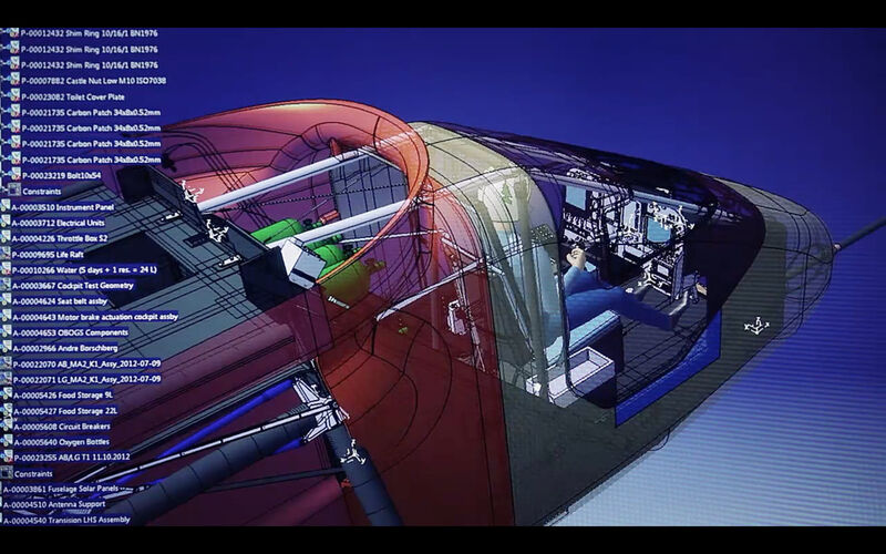 Borschberg, CEO von Solar Impulse: „Alles an diesem Flugzeug ist neu. Es ist ein komplexes Projekt. Unser technischer Berater hat uns für verrückt erklärt, weil wir ausschließlich auf ein digitales 3D-Modell zurückgreifen wollten, anstatt ein physisches Modell zu bauen. Doch wir hatten Vertrauen in diese Technologien.“ (Bild: Dassault Systèmes)