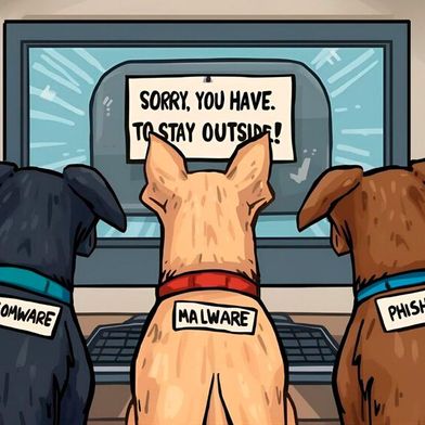 Datensicherheit in Unternehmen: Ransomware, Phishing und Malware sollten lieber draußen bleiben. (Bild: Canva / KI-generiert)