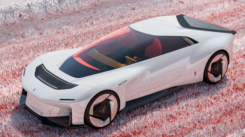 Pininfarina hat mit dem Enigma GT einen sportlichen 2+2-Sitzer entworfen, der elektrisch und mit einem H2-Verbrennungsmotor fährt. (Bild: Pininfarina)