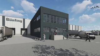So sieht die Gebäudefront des neuen Frischelagers von Bünting aus. (Bild: Goldbeck)
