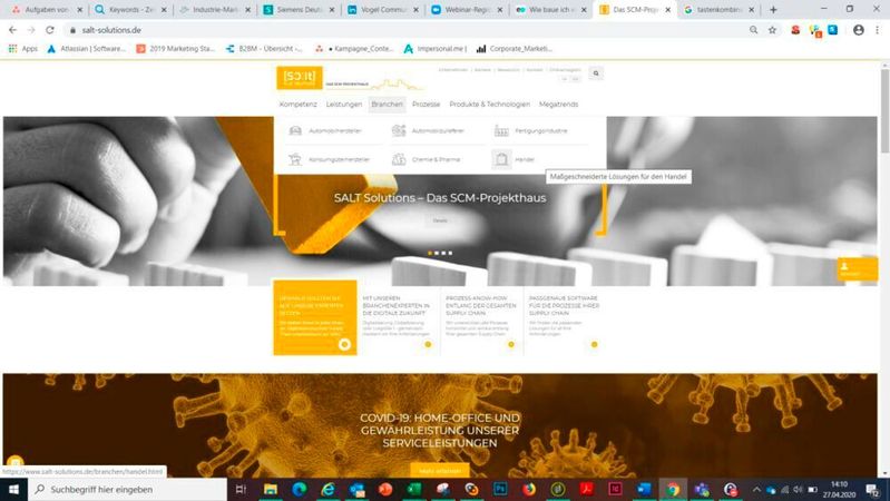 Die Unternehmenswebsite der Salt Solutions AG 