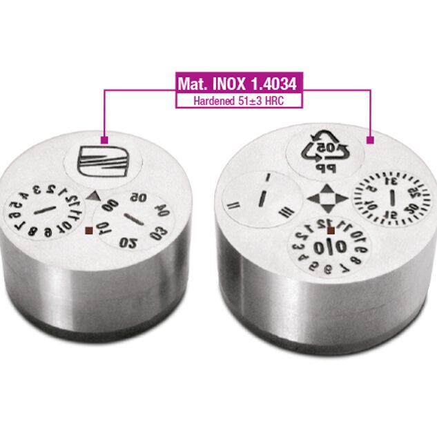 The BM is a date stamp base that allows to have engraved removable inserts, the PM, displayed on, as a single part.