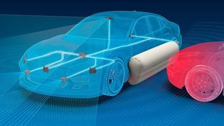 ZF zeigt, wie ein Außenairbag-System sich in die Sensor-Technik autonomer Autos integrieren lässt. (ZF)