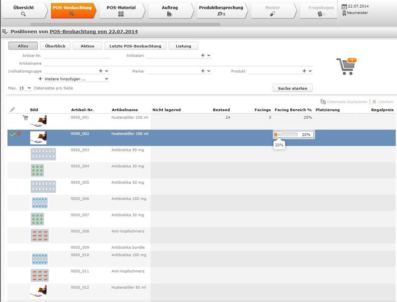 Eine POS-Beobachtung im Einzelhandel oder eine Musterabgabe bei Apotheken beinhalten häufig viele verschiedene Schritte. Diese können nun flexibel in jedem Projekt modular angepasst und Schritt für Schritt in logischer Abfolge dokumentiert werden. (Bild: Update Software)