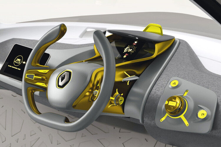 Das Lenkrad ist mittig montiert und eignet sich so für Links- und Rechtsverkehr. (Foto: Renault)