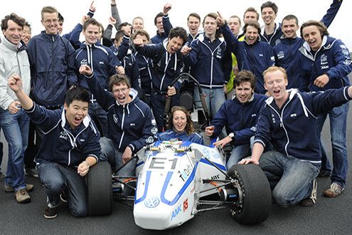 Das DUT-Team mit Marly Kuijpers im Cockpit nach dem Rekordversuch (TU Delft)