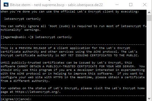 Anschließend wird das Zertifikat auf Basis der Konfiguration von Let‘s Encrypt angefordert. (Moritz Jäger)