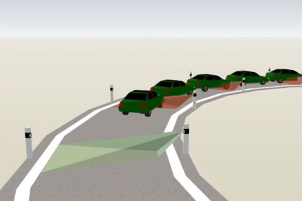 Bild 7b: An neuralgischen Stellen soll die radarsensorische Überwachung realisiert werden. Dies ermöglicht die Lokalisierung eines Stauendes und unterstützt die Fahrzeugsensorik.  (Bild: Siemens, Infineon)