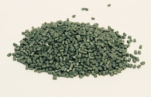 Pellets made from film that has not had printing removed. (Mitsui Chemicals)
