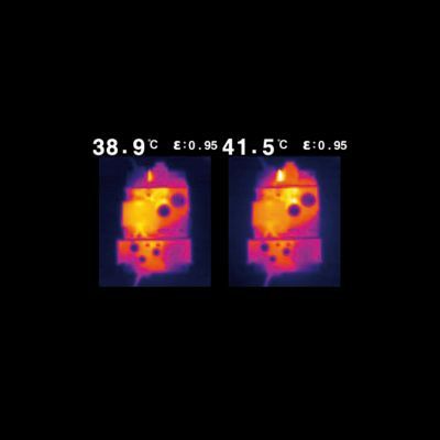 Bild 9: Thermografie-Analyse Schaltnetzteil an 230 VAC (links) und 110 VAC (rechts). (Bild: Magic Power)