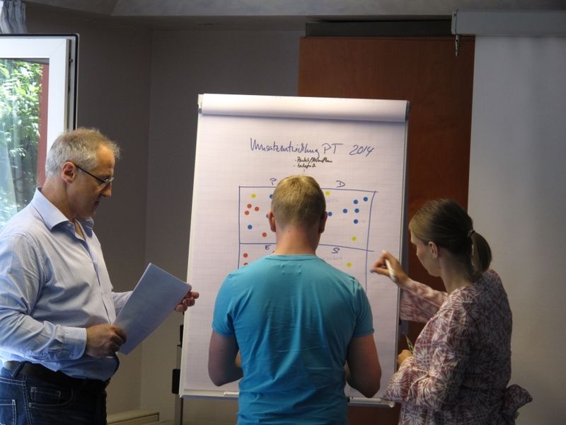 Manja Wühr (rechts) und Sven Gehwald (mitte) äußern sich zur Umsatzentwicklung unserer Pharmaausgabe PharmaTEC. (Bild: PROCESS)