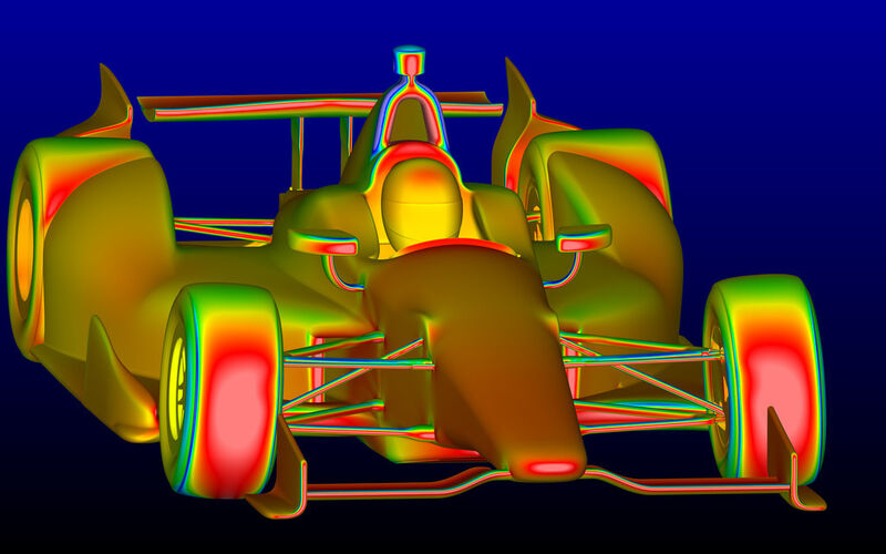 ANSYS CFD ermöglicht Dallara die nötigen Simulationen und die Verknüpfung mit den Strukturanalysedaten: Die Druckkonturen für das Indy Car 2012 wurden mit ANSYS Fluent-Software generiert (ANSYS)