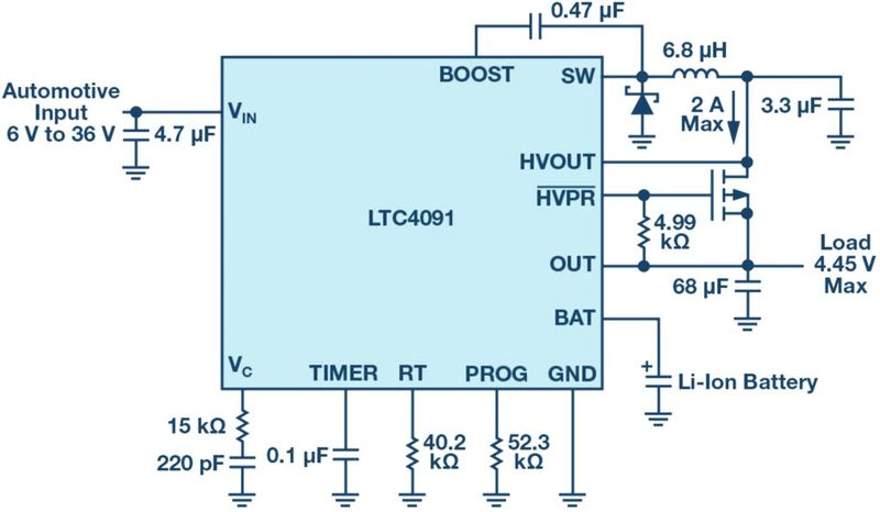 Bild 1: Typische Anwendungsschaltung des LTC4091 (Bild: Analog Devices)