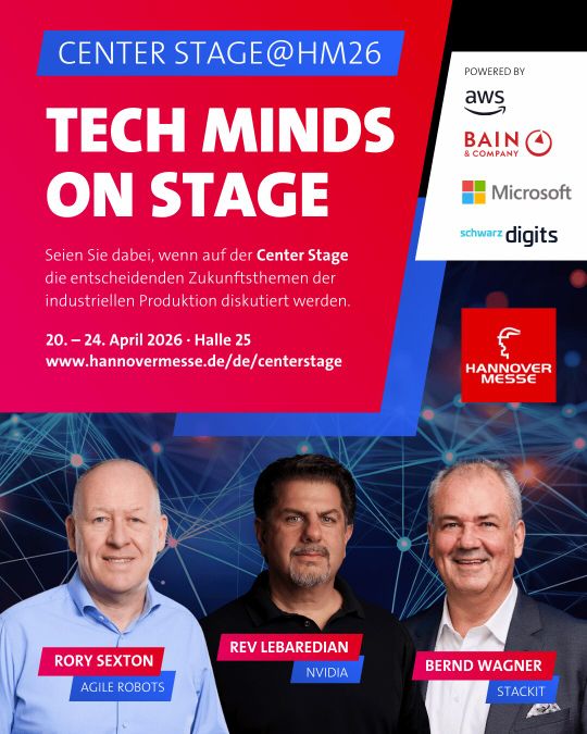 Die Center Stage bringt führende Persönlichkeiten aus Wirtschaft, Politik, Wissenschaft und Gesellschaft mit den Entscheidungsträgern der globalen Industrie zusammen, um Herausforderungen, Strategien und Lösungen auszutauschen. (Bild:  Deutsche Messe AG)